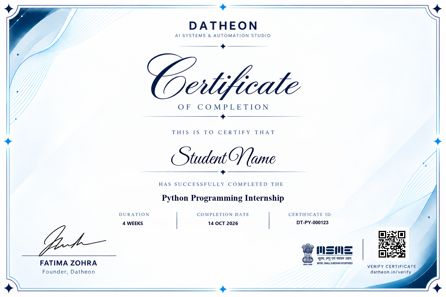Modern Datheon Certificate of Completion Sample